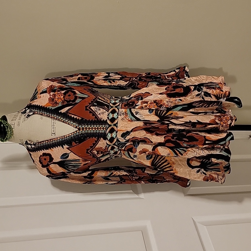 Anthropologie women's brown/teal dress Size 8